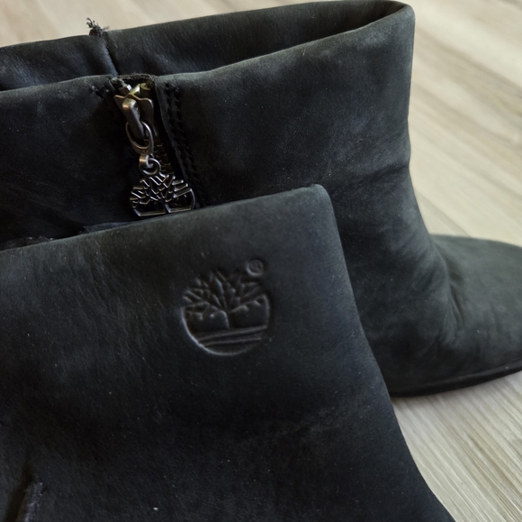 Timberland‎ Baychester Black Leather Suede Ankle Boots Womens 8 Heeled Booties - Picture 5 of 13